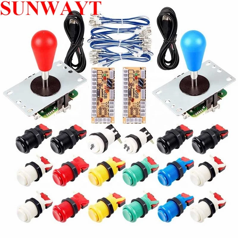 2Player Arcade Buttons and Joystick Kits DIY Controller USB Encoder to PC 8 Ways Joystick+Happ Push Buttons for Raspberry Pi
