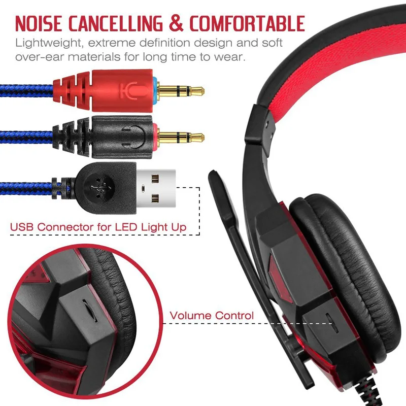 Glowing Stereo Computer Wired Gaming Headset Headphone With Microphone Mic LED light for PC