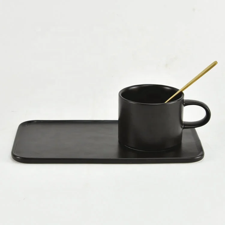 Valentine gift couple golden decor ceramic coffee mug cup with rectangular saucer