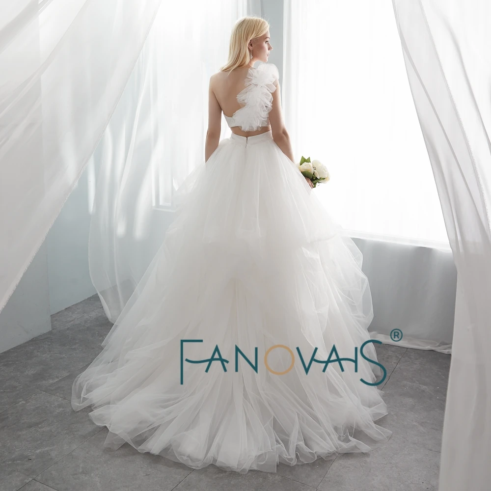 RUOLAI ASW046 Real Picture One Shoulder Two Piece Ball Gown Wedding Dresses