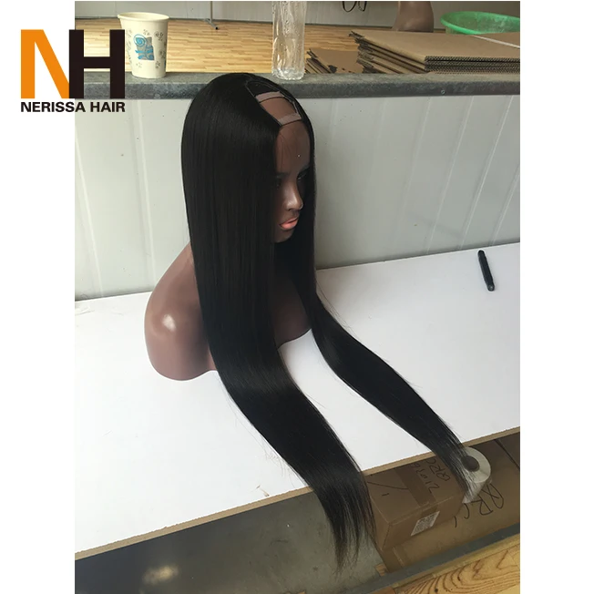 Оптовая продажа, бразильские человеческие волосы без повреждений, шелковистые прямые дешевые парики на сетке, u-образные части