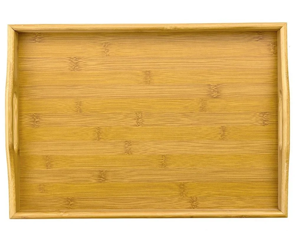 Rectangle Bamboo Wooden Butler Serving Tray With side Handles Use for Breakfast, Coffee Table/Butler Serving Trays