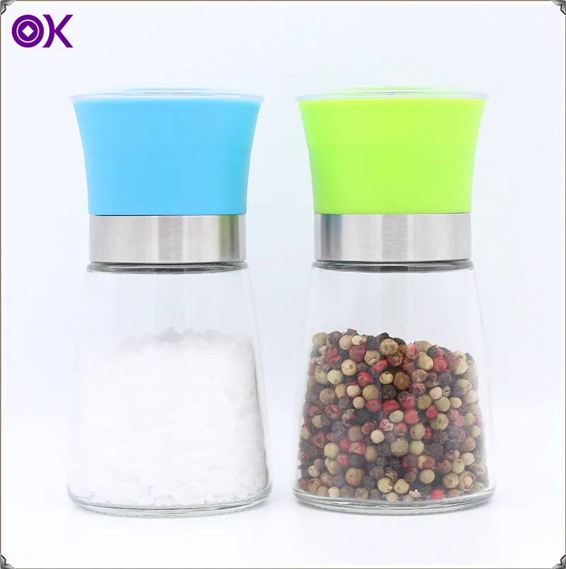 cheap manual salt pepper mill glass jar grinder with lid