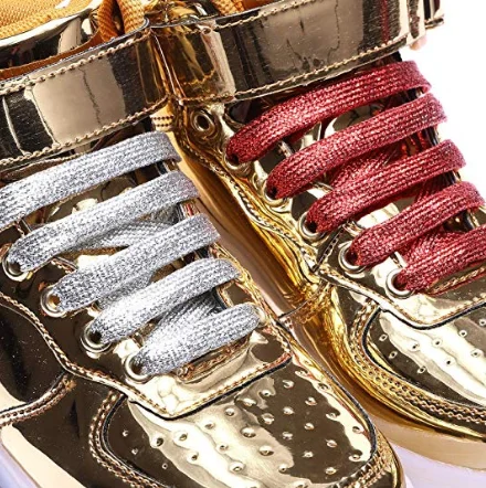Flat Premium Shiny Bling Glitter  Metallic Gold Shoelaces for Canvas Athletic Dance Sneakers