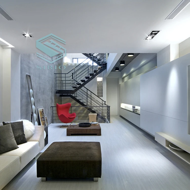 
Laminated Safety Glass stairs with Metal Single Beam Staircase and wood treads 