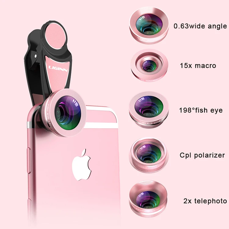 LIGINN Universal Clip-on 5 in 1 cell phone camera lens kit