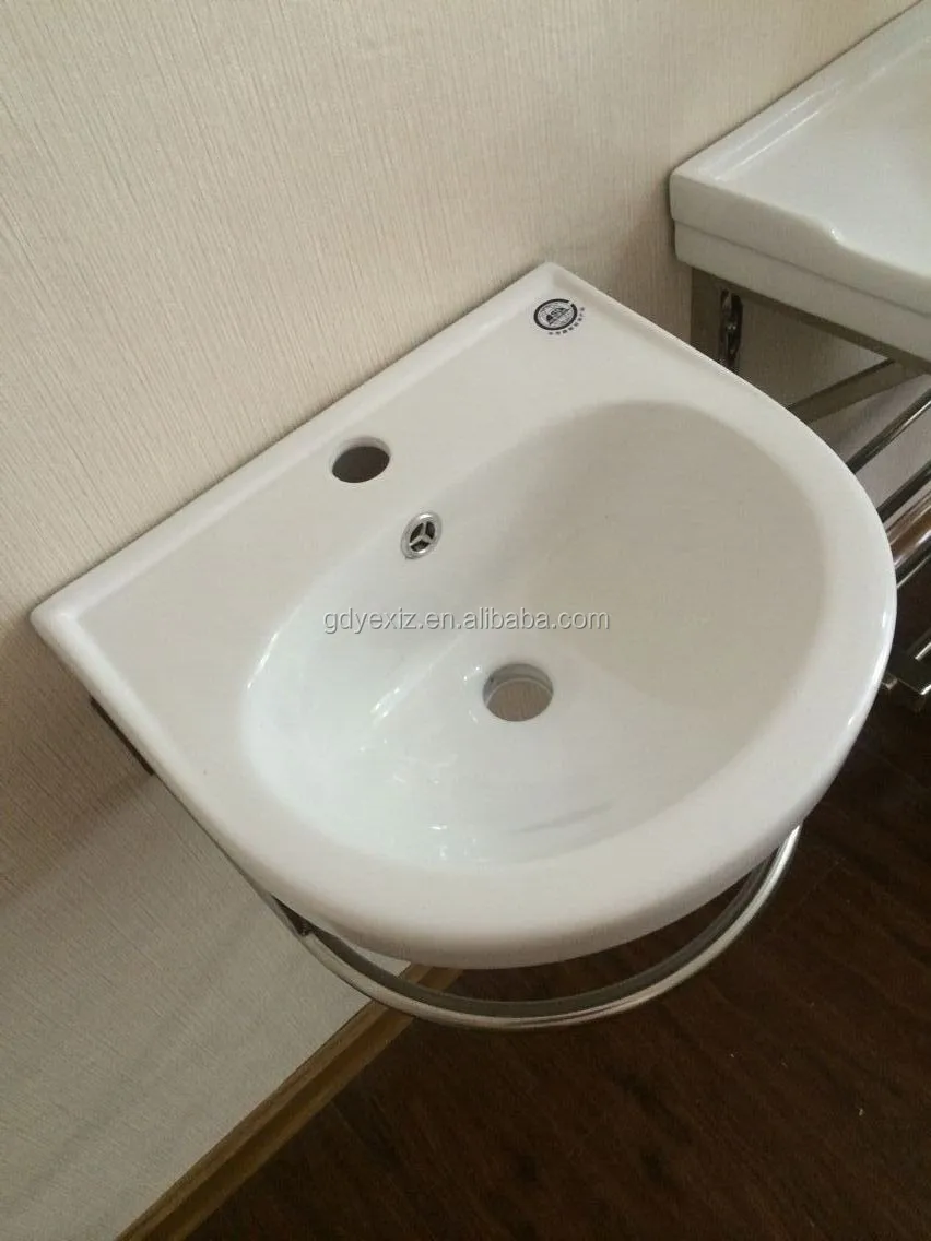 
D306 washroom vanity hand wash basin with stainless steel shelf 