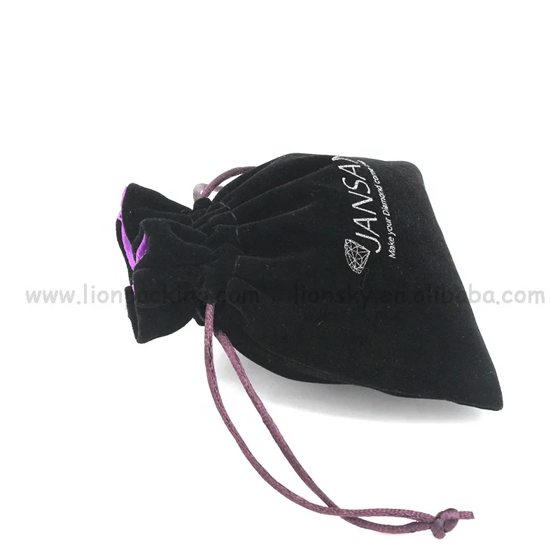 Custom logo Luxurious Design Satin Lined small black Velvet drawstring Bag for Jewellery