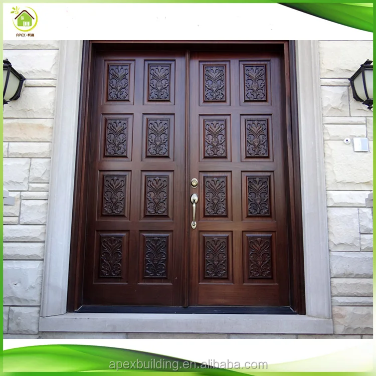Teak raw wood main door design entrance doors with iron grill