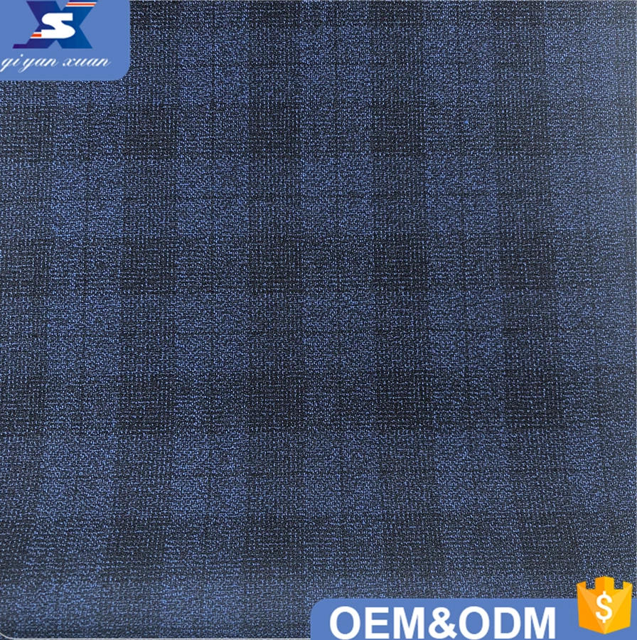 NEW polyester rayon spandex material plaid design blue color textured men suit pant blazer machine TR fabric