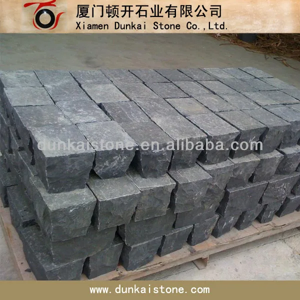 
natural split and flamed black basalt stone cube 