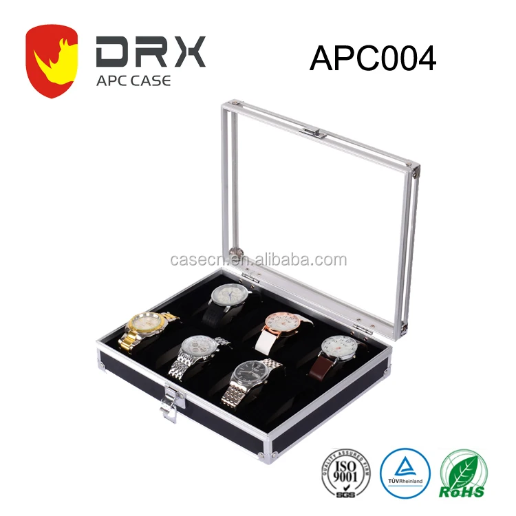 
Custom Design Transparent Lid Aluminum Carrying Display Case Watch Box 