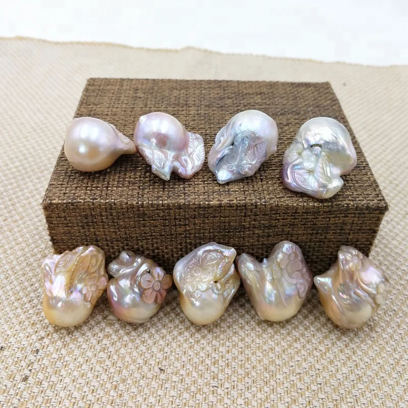 20-25mm handmade carved fireball flower fresh water pearls freeform shaped natural baroque pearl beads