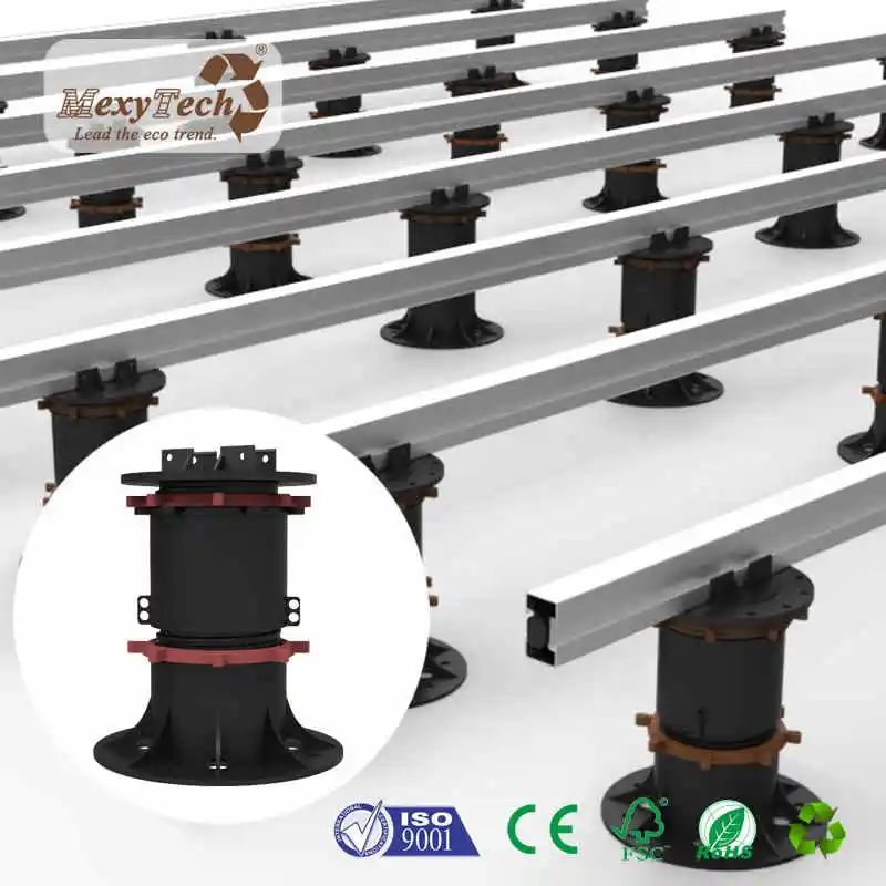 New deck pedestal system with aluminum joist plastic pedstal for wpc decking