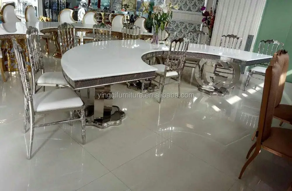 Wedding Event Rental Luxury Half Moon Golden Shape Stainless Steel Table