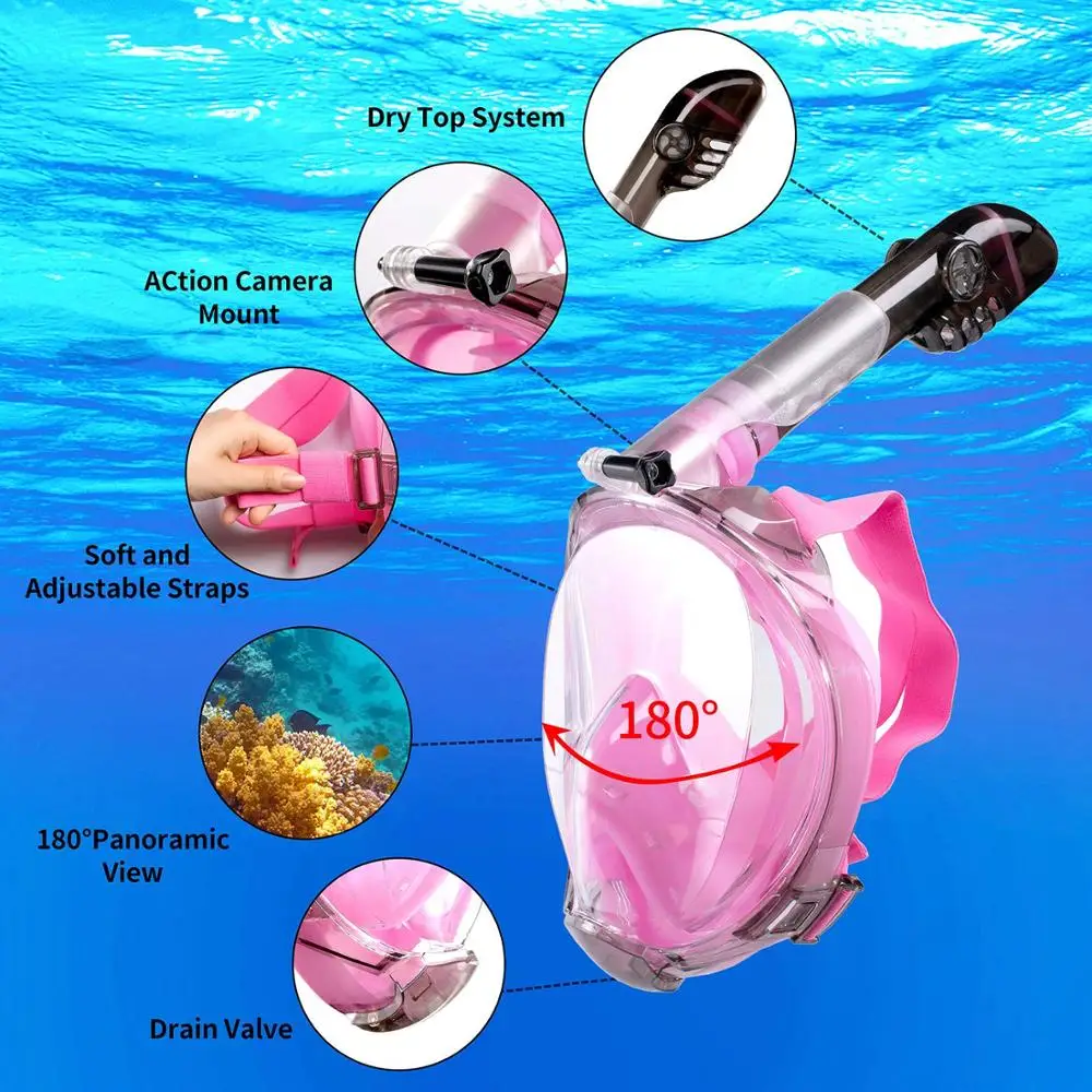 2019 Hot Sell Anti Leak Snorkel Mask Full face Swimming Mask
