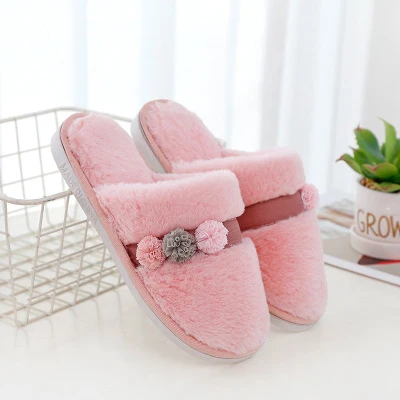 Winter home indoor keep warm thick soles men and women plush cotton slippers