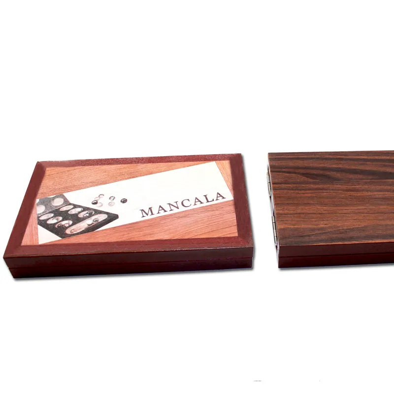 Mancala Board Game Set by GrowUpSmart with Dark Folding Wooden Board + Beautiful Multi Color Glass Beads - Smart tactical game f