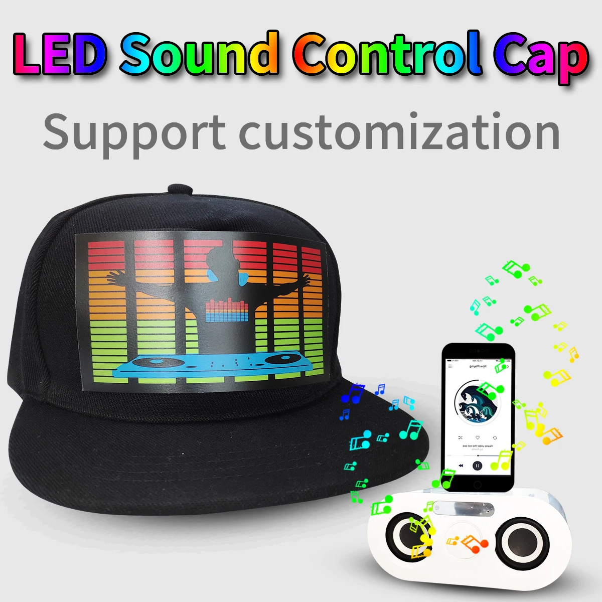 EL Light up customization party luminous hat flashing sound activated led cap light
