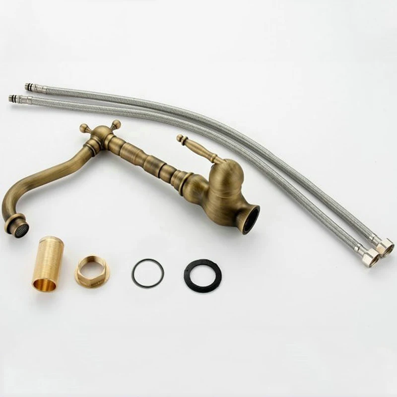 Bathroom Taps Antique Brass Mixer Tap Kitchen Sink Faucet with Hot&cold Water AF1030