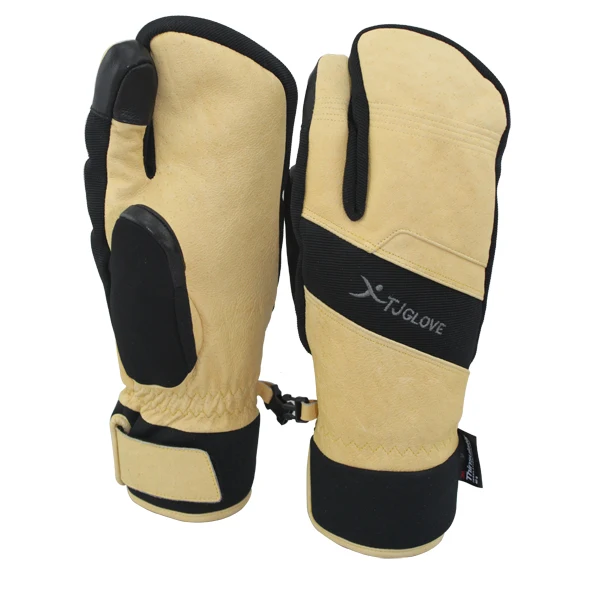 Wholesale adult touch screen leather winter sport three fingers ski mitten