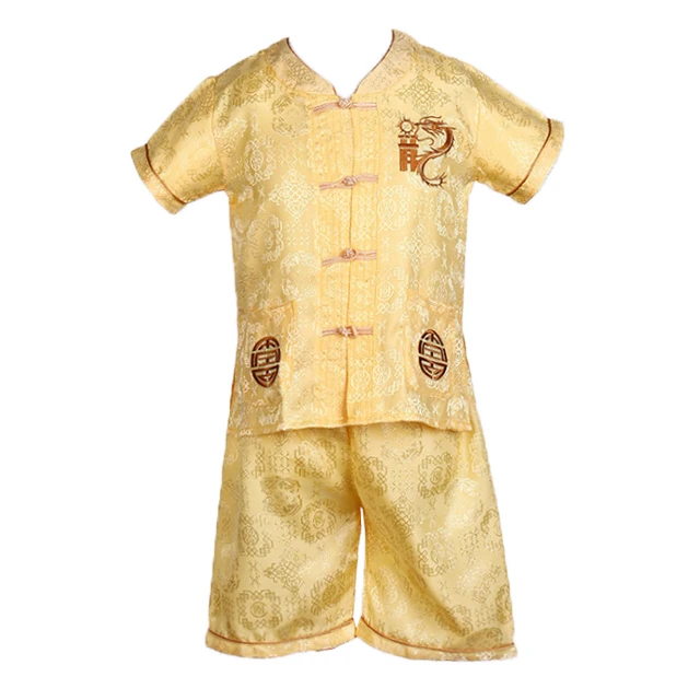 traditional Chinese clothing with kids tang suit boys summer  jacquard dragon kids clothing boys set