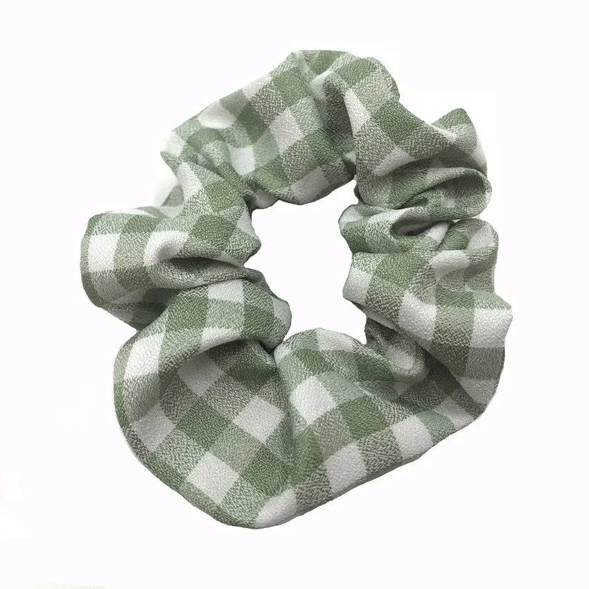 Хит продаж среди женской резинки в мелкую клетку резинка для волос с заячьими ушками; С эластичными лентами; Прическа хвостик; 100 шт./лот 6 видов цветов