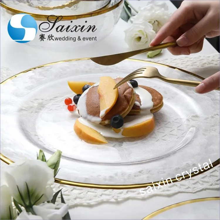 Wholesale Cheap Wedding Silver Rose Gold Rim Charger Plates Glass