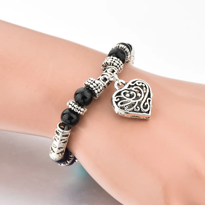 New products 2018 colorful natural stone lava bead 7 chakra bracelet heart pendant bracelet yoga nature bracelet