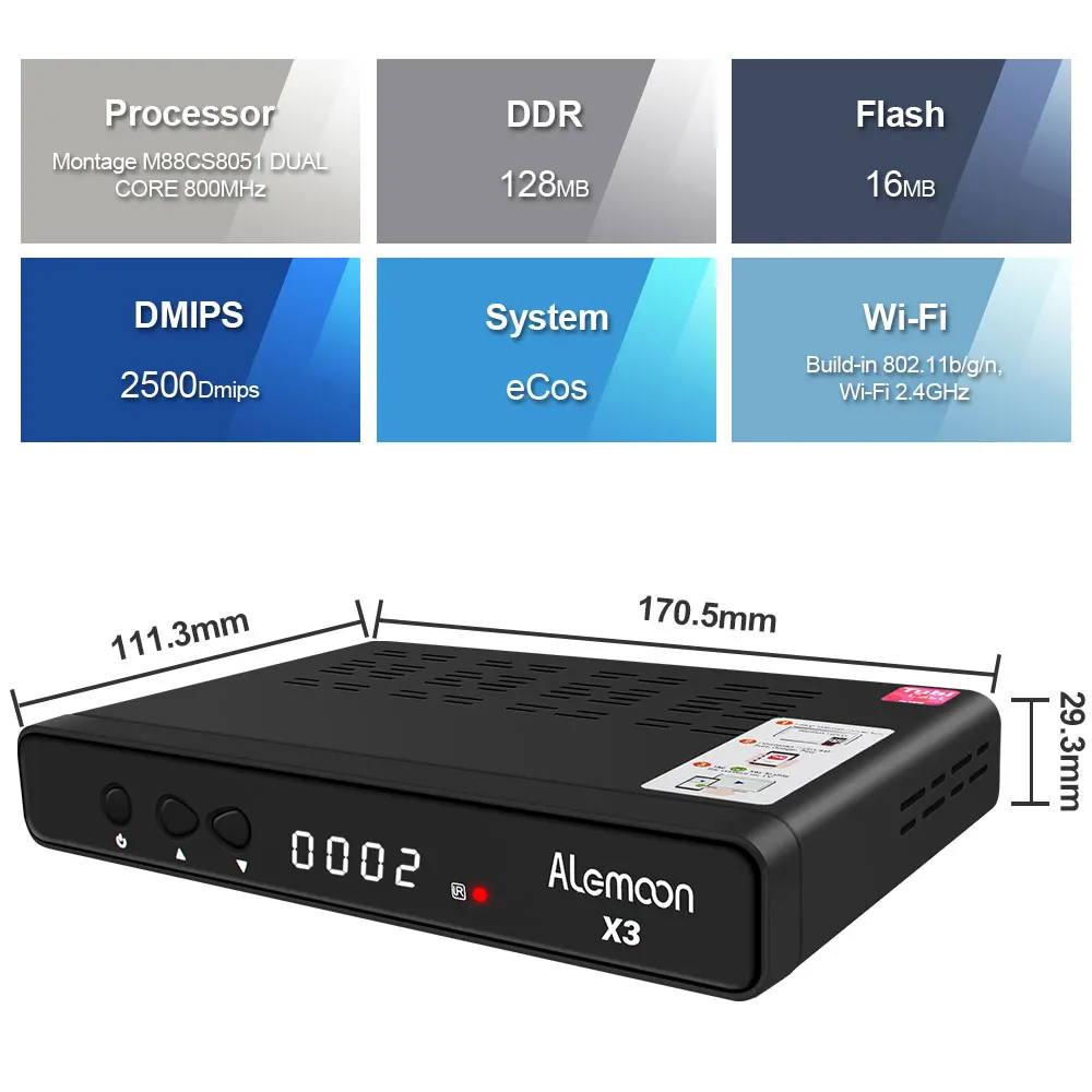 Alemoon X3 DVB-T2 H.265 HEVC приемника IPTV поддержка tubicast Встроенный Wi-Fi