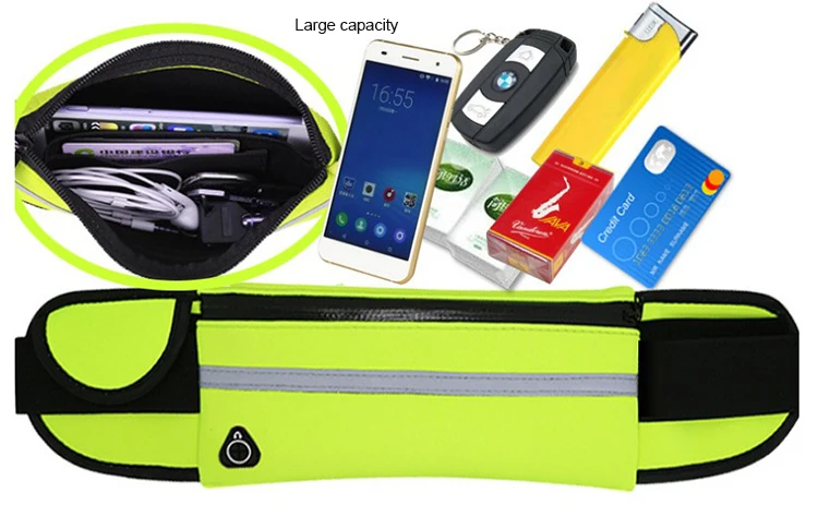 Sport Reflective Waterproof Neoprene Running Belt Waist Pouch Unisex Women Multi-zipper Phone Wallet and Crossbody Bag Zipper