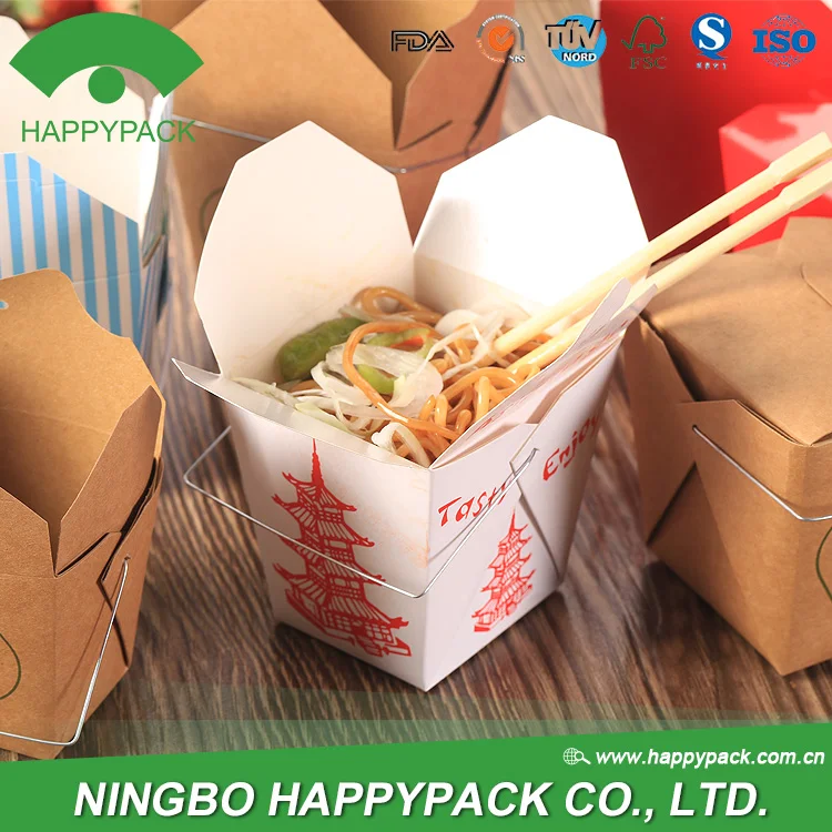 HAPPYPACK custom colour custom size take away noodle box with/without handle food container free sample square bottom