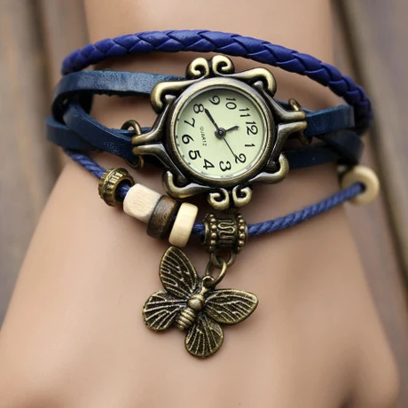 Fashion Ladies Wrist Women Watch Vintage Tribe Brass Dial Shell Leather Cord Quartz Bracelet Watch