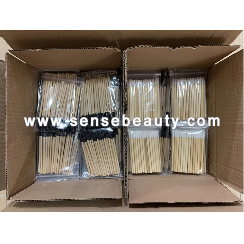 
Eco-friendly Wooden Bamboo Handle Disposable Lip Gloss Wand Eyelash Extension Lint-free Applicator 