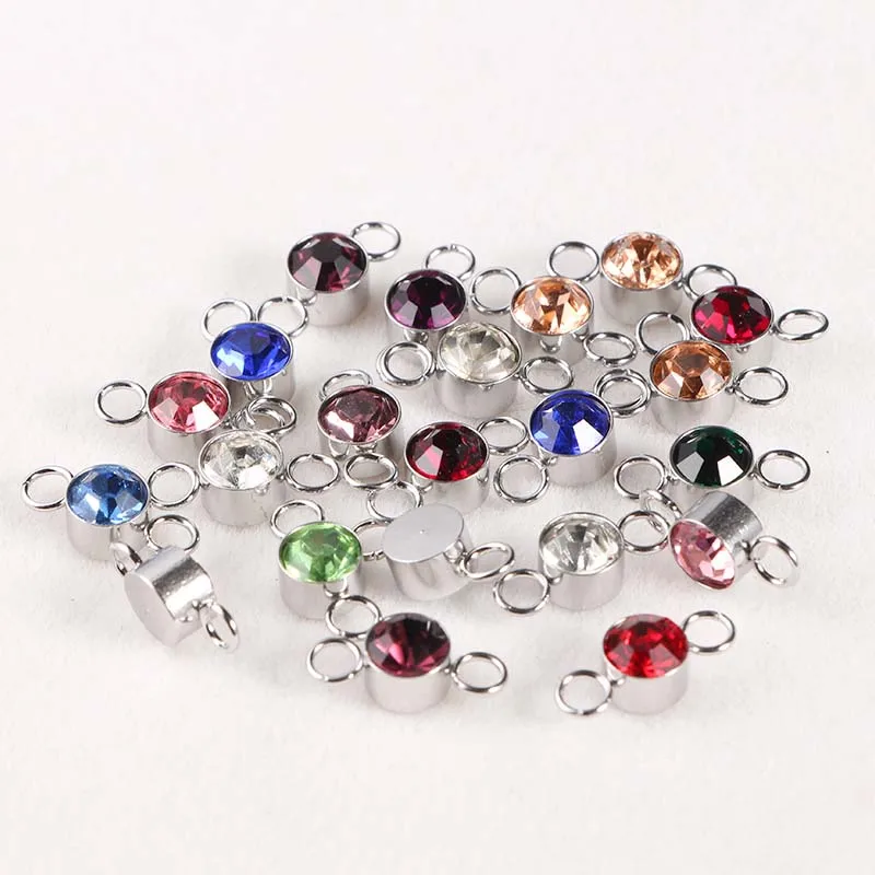6mm Stainless Steel Rhinestones 12 Birth stone Connectors Charms for Jewelry Bracelet Making