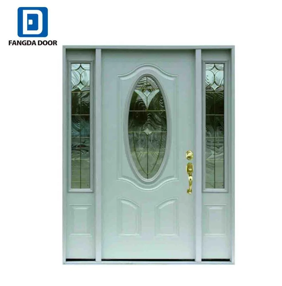 Fangda ornament iron door with decorative tempered glass inserted  exterior house steel door