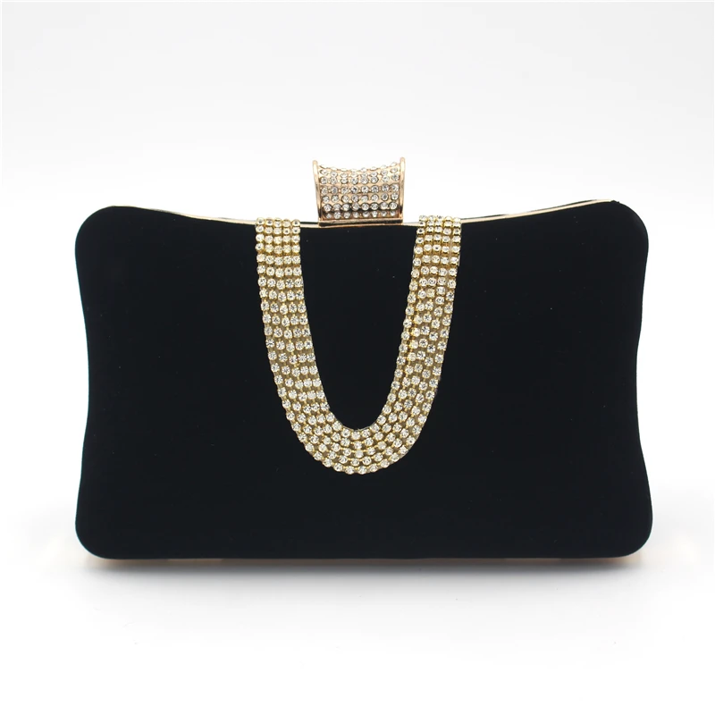 Factory direct wholesale brand new crystal box clutch bag comfortable hand feeling velour clutches classic evening bag for lady