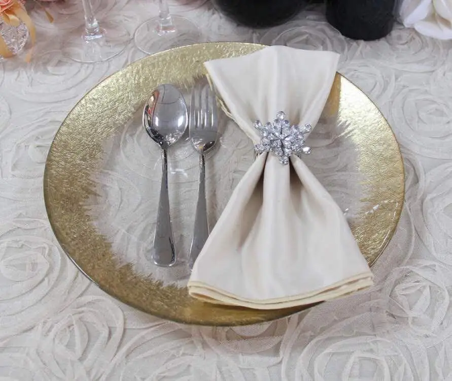 PZ38850 wholesale glass gold foil wedding charger plates