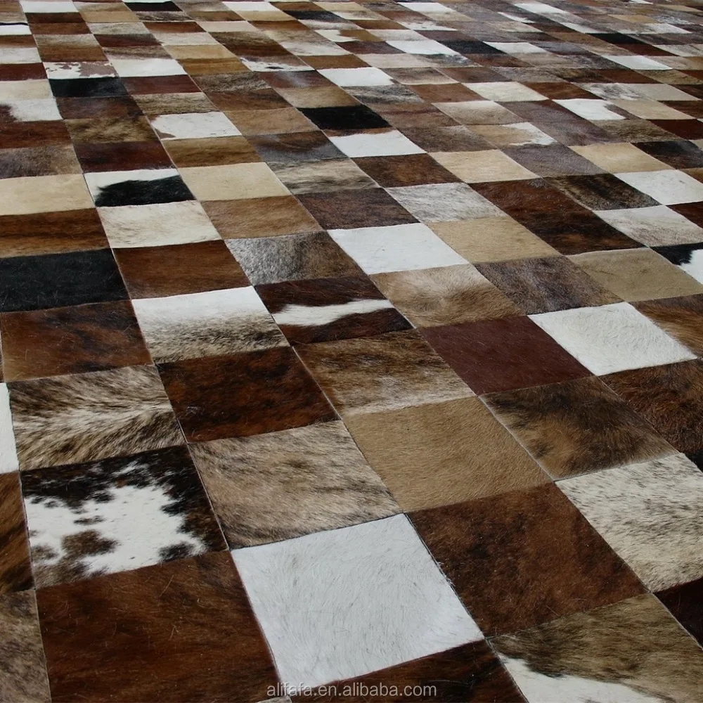 Cowhide carpet and rug, 15x15cm patchwork cow rug with leather border