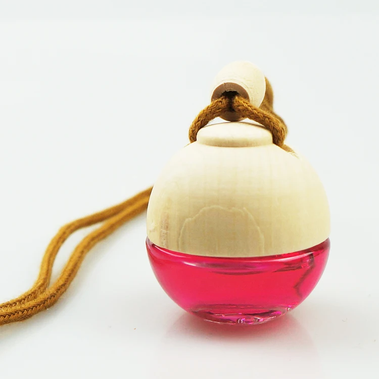 Hot Sale Ball Shaped Empty Hanging Car Air Freshener Vent Glass Car Perfume Bottle with Wooden Cap