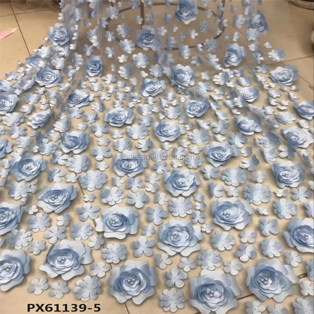 Nice patterns Red 3d flower embroidery wedding tulle lace fabric with pearl