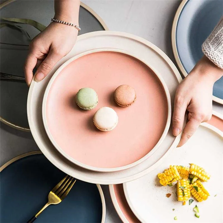 Hot selling Rustic grace designs japanese speckle galzed round porcelain pasta steak serving plates