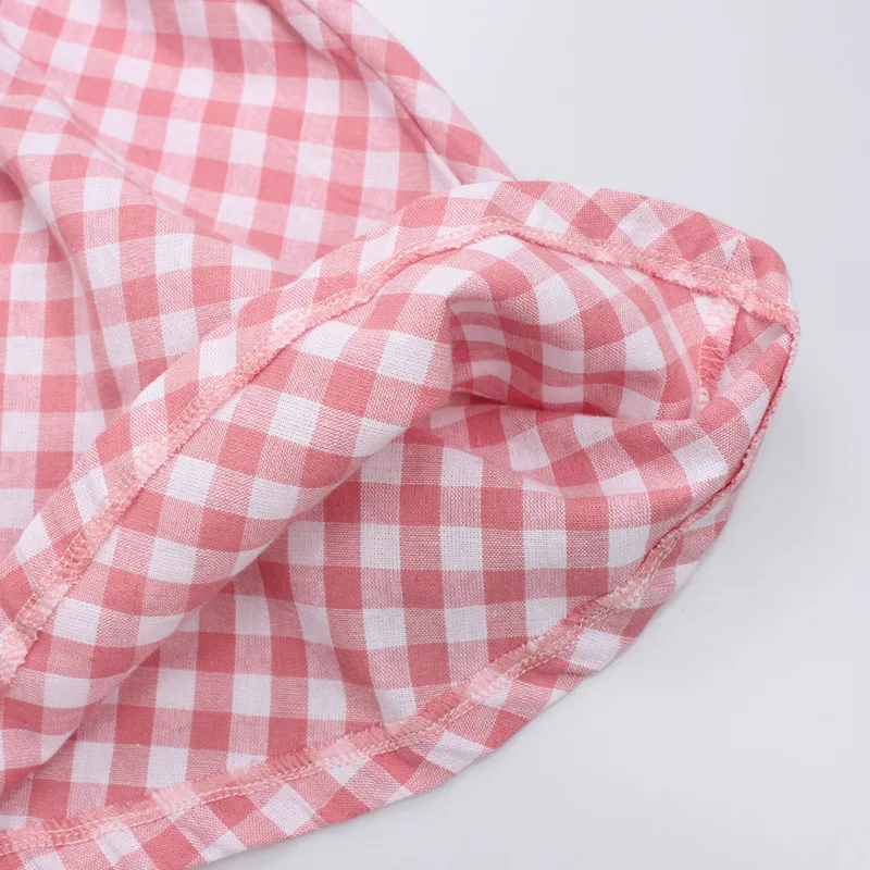 
Western Little Girls Boutique Clothing Blue Plaid Short Sleeve Summer Kids Girls Dress with Bow 