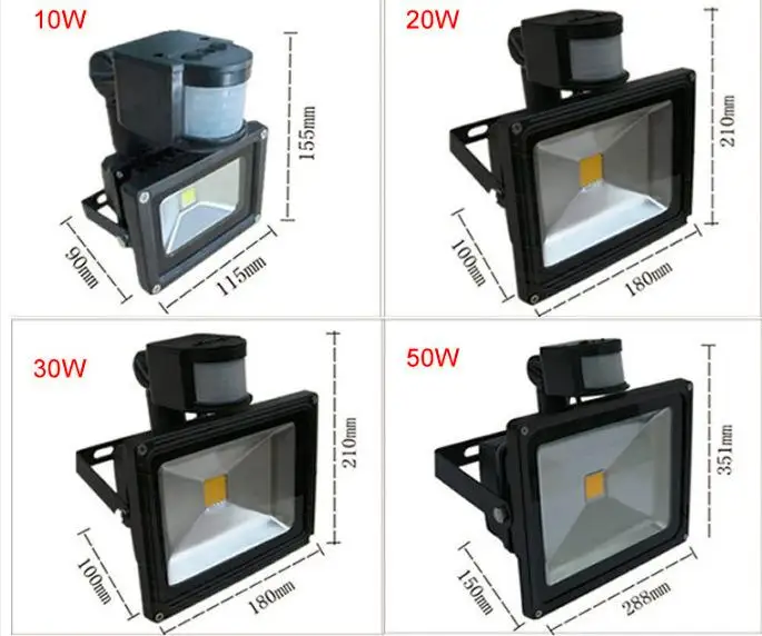 High power wholesale 10w 20w 30w 50w 100w led flood lighting 240v PIR passive Infrared sensor light energy with inductor