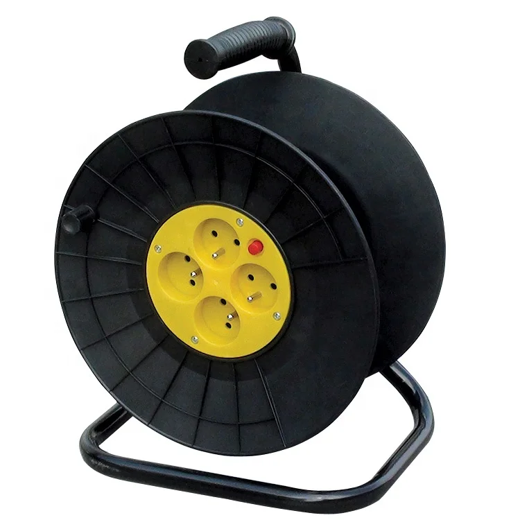 French 4 way electrical outlet 16A 250V plug adapter extension cord cable reel