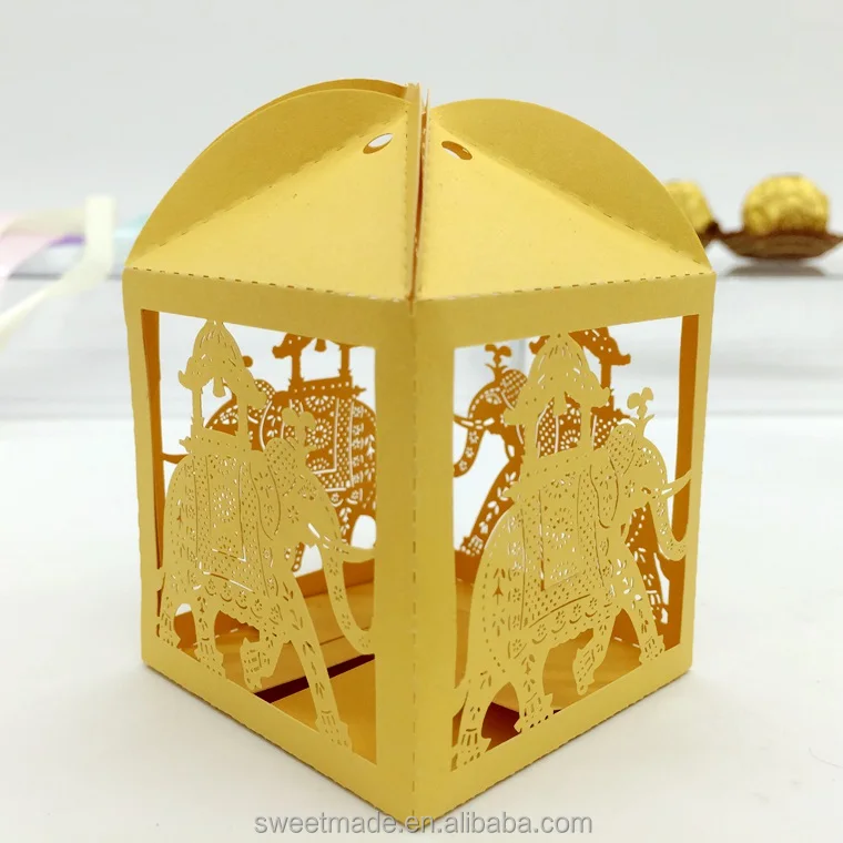 Wholesale factory direct elephant laser cut indian wedding door gift boxes for candles