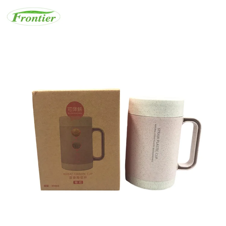 Indoor Outdoor Wheat Straw Travel Mug With Handle And Lid