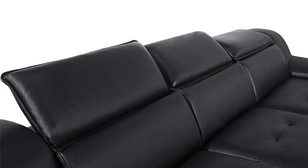 Adjustable Headrest Furniture Living Room Modern Sectional Leather Sofa Set Home Furniture with Metallic Stainless Steel Leg
