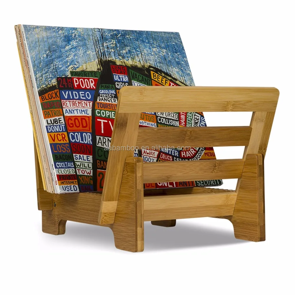 Wood bamboo wood vinyl record storage display flip rack