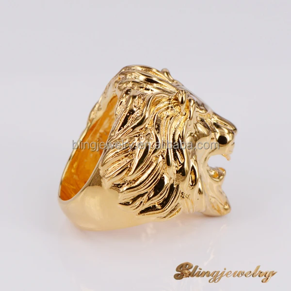 Fashion gold lion head hip hop rings for men
